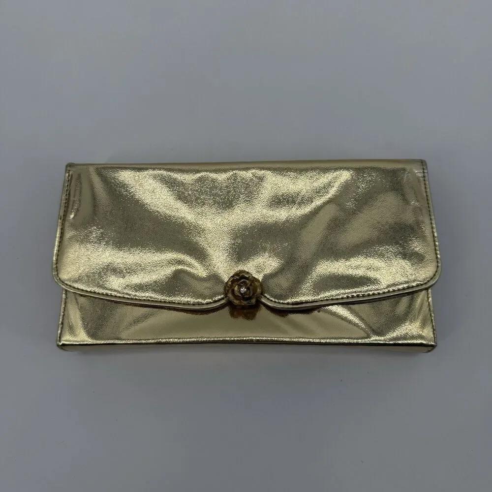 Vintage Gold 50s Clutch Bag Flower Accordion Formal Evening